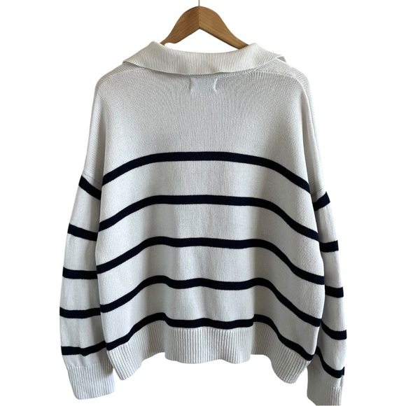 Old Navy Polo Sweater Striped Long Sleeve Cotton White & Blue XXL - Picture 3 of 8